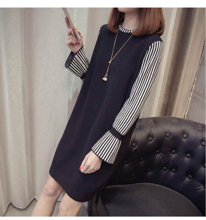 Casual Dresses Autumn And Winter Sweater Round Neck Dress Korean Version Of Loose Fashion Women Hedging Base Mid-length Knitted Dress 230316