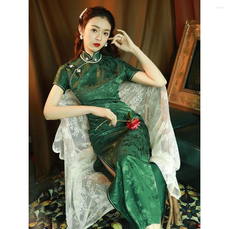 Ethnic Clothing Summer Vintage Women's Green Black Dark Pattern Cheongsam Traditional Dress Retro Chinese Style Elegant Slim Sexy Party
Ethnic Clothing Summer Vintage Women's Green Black Dark Pattern Cheongsam Traditional Dress Retro Chinese Style Elegant Slim Sexy Party