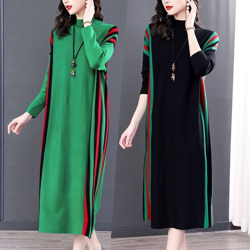 Casual Dresses Korean Loose Knitting Oversize Women Dress Autumn Fashion Half High Collar Pullover Patchwork Striped Female Dresses 230316, Black
Casual Dresses Korean Loose Knitting Oversize Women Dress Autumn Fashion Half High Collar Pullover Patchwork Striped Female Dresses 230316, Black