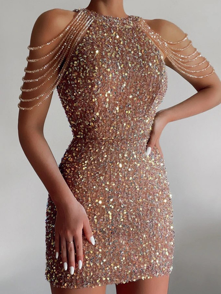 Sparkle Sequin Prom Dress Black Girls 2023 Beading Sleeve Short Party Night Evening Dresses Elegant Women Birthday Wear Speacial Occasion Cocktail Hom