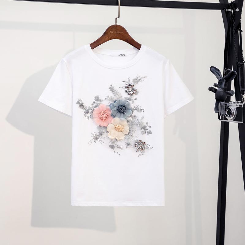 Women' T Shirts 2023 Summer Nail Bead Sequin Three-dimensional Flower Embroidery Round Neck Short Sleeve T-shirt Women' Versatile Top, White
Women' T Shirts 2023 Summer Nail Bead Sequin Three-dimensional Flower Embroidery Round Neck Short Sleeve T-shirt Women' Versatile Top, White