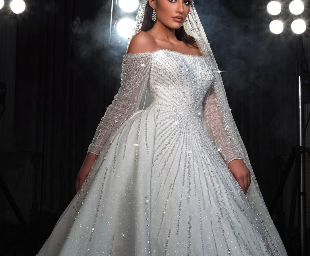 Sparkly Mermaid Wedding Dresses Long Sleeves Bateau Off Shoulder Appliques Sequins Beaded Detachable Train 3D or Length Lace Bridal Gowns Custom Made