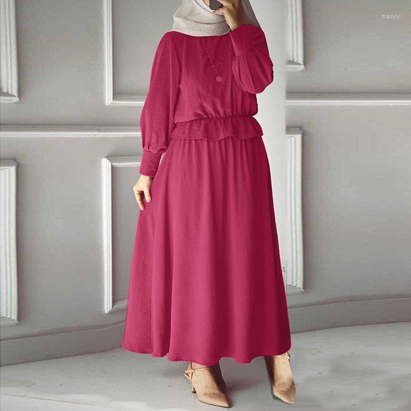 Ethnic Clothing Middle East Muslim Turkey Casual Loose Dresses For Women Islam Saudi Arabia Solid Color Femme Cafans Large Hem Lady Robe
Ethnic Clothing Middle East Muslim Turkey Casual Loose Dresses For Women Islam Saudi Arabia Solid Color Femme Cafans Large Hem Lady Robe