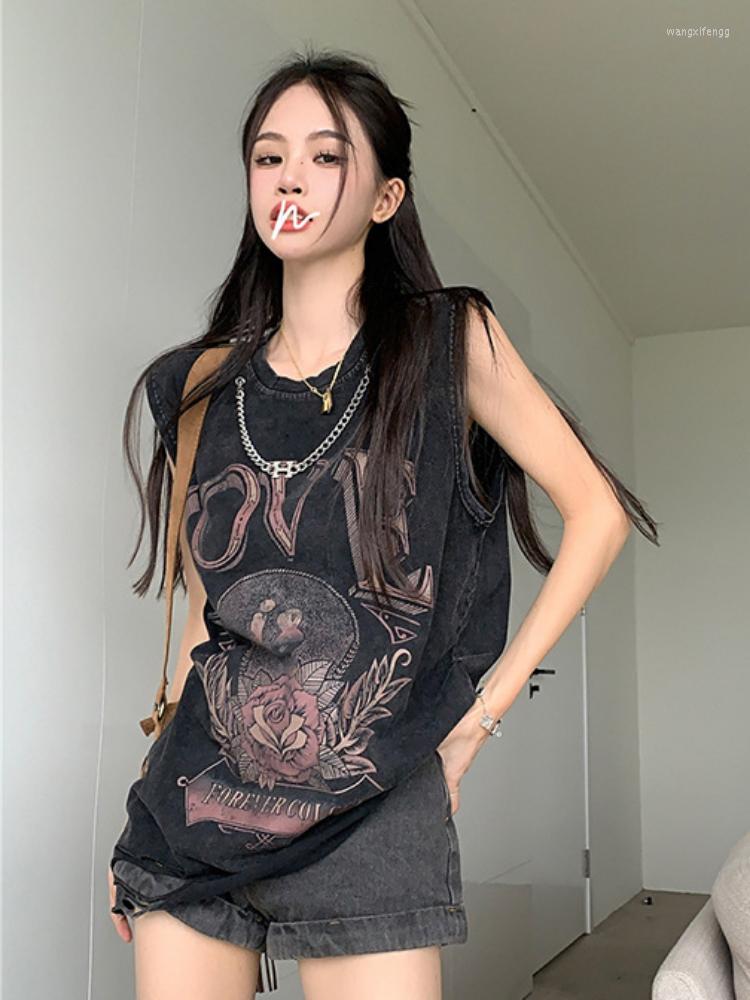 Women's T Shirts Grunge Printed Hole Tank Vest Female Goth Vintage Aesthetic Sleeveless Punk Harajuku Casual Summer Tops Y2K Loose Ropa, Grey black
Women's T Shirts Grunge Printed Hole Tank Vest Female Goth Vintage Aesthetic Sleeveless Punk Harajuku Casual Summer Tops Y2K Loose Ropa, Grey black
