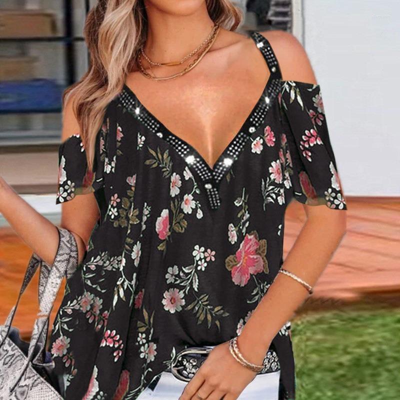 Women's T Shirts Summer Woman Tops V-neck Printed Off-the-shoulder Short-sleeved Loose Floral Print T-Shirt Casual Pullover Blusas Women, Black
Women's T Shirts Summer Woman Tops V-neck Printed Off-the-shoulder Short-sleeved Loose Floral Print T-Shirt Casual Pullover Blusas Women, Black
