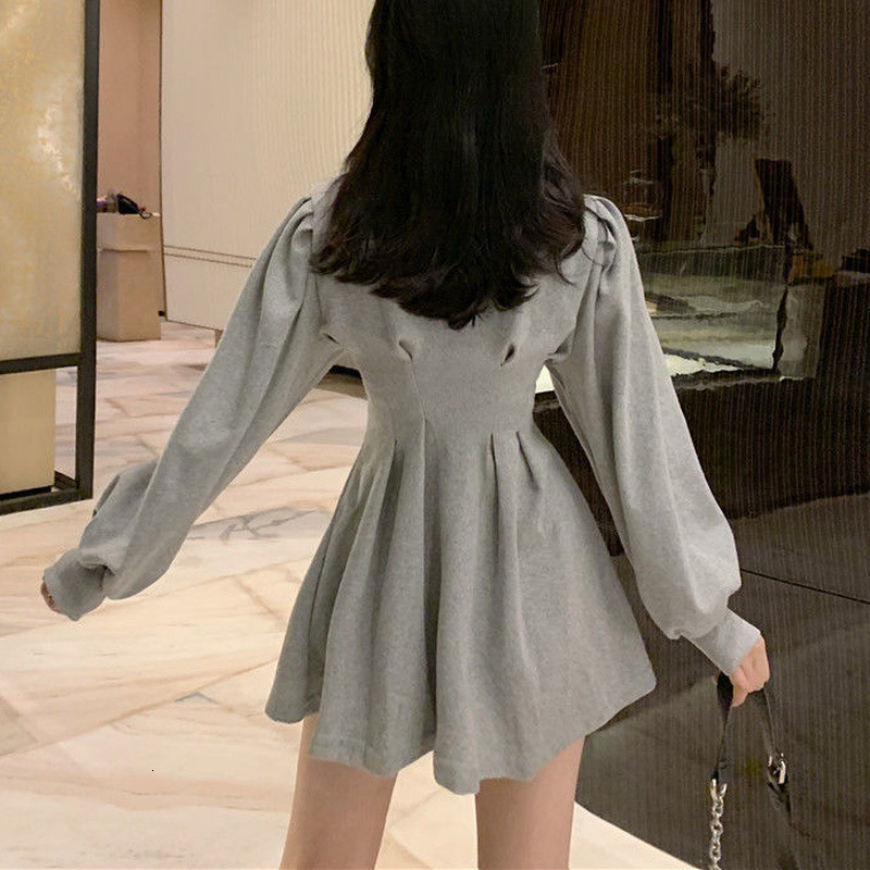 Casual Dresses Women Mini Dresses Puff Sleeve Solid Pleated Gentle Temper Fashion Korean Style Sweet Streetwear Leisure A-line Slim Elegant 230316