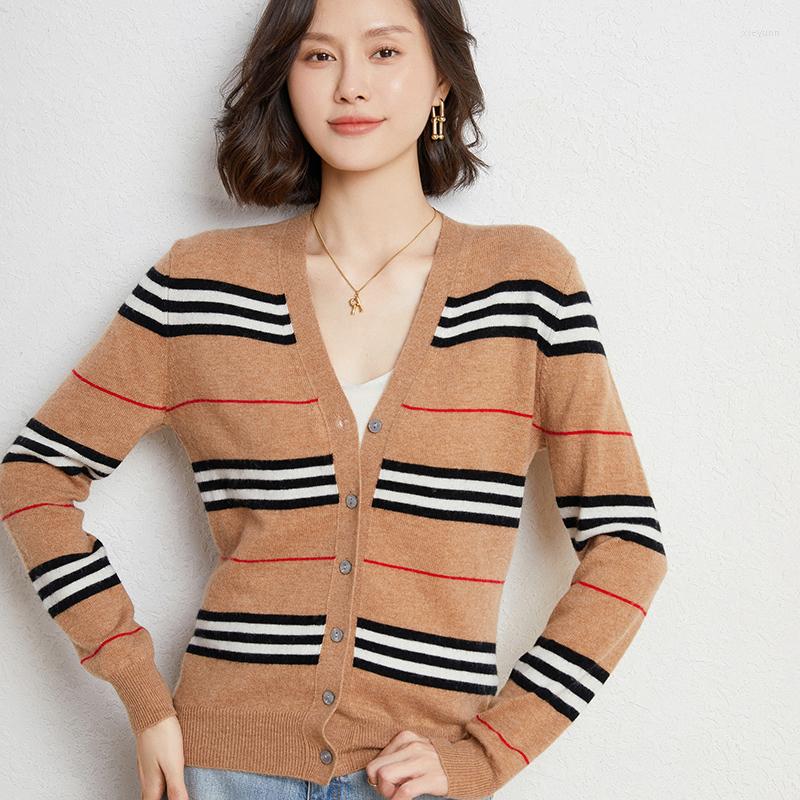 Women's Knits Cashmere Cardigan Women Autumn/Winter Pure Wool Sweater Striped Casual Knitwear Ladies Tops Fashion V-Neck Coat, Multi
Women's Knits Cashmere Cardigan Women Autumn/Winter Pure Wool Sweater Striped Casual Knitwear Ladies Tops Fashion V-Neck Coat, Multi