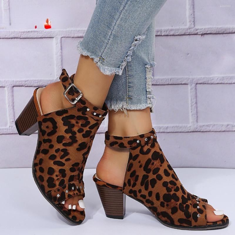 Sandals Women 2023 Summer Casual Platform Shoes Open Toe Buckle Wedge Solid Mid Pumps Heel, Leopard print