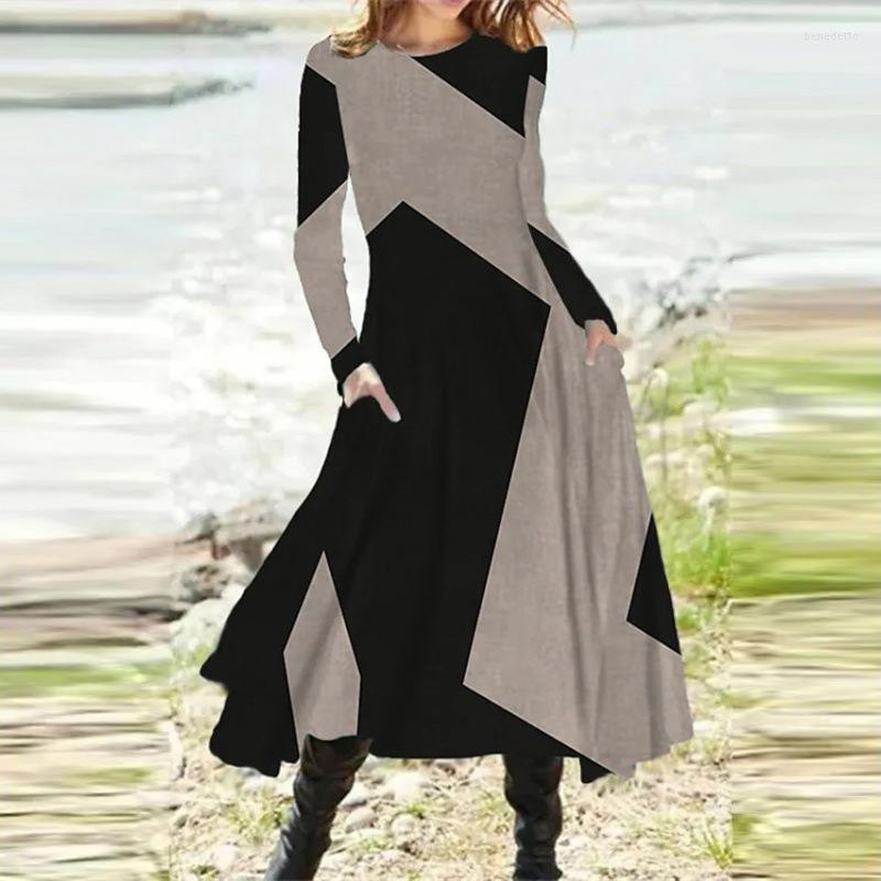 Casual Dresses Retro Women Geometry Print Irregular Dress Spring Autumn O-neck Pocket Big Swing Midi Ladies Long Sleeve Sundress, Blue
Casual Dresses Retro Women Geometry Print Irregular Dress Spring Autumn O-neck Pocket Big Swing Midi Ladies Long Sleeve Sundress, Blue