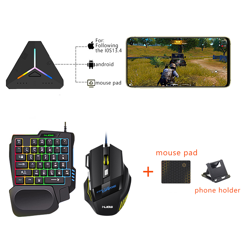 Souris et clavier pour convertisseur de jeu mobile Set 5 in1 Bluetooth Pubg Controller pour téléphone portable Android Tablet iOS Moins de 13,4