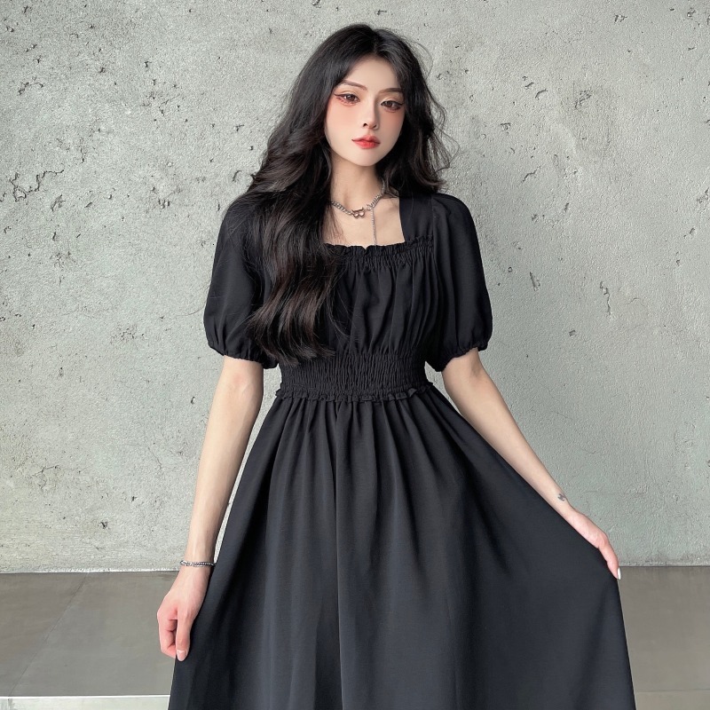 Casual Dresses y2k Dress Women Elegant Gothic Vintage Black Casual Princess Party Midi Dress Office Lady Korean Fashion Short Sleeve Summer 230316