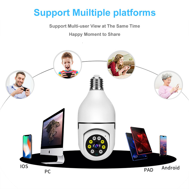 IP Cameras 5G Bulb Surveillance Night Vision Full Color Automatic Human Tracking Zoom Indoor Security Monitor Wifi Camera