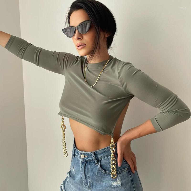 Women' T Shirts Basic T-shirt Long Sleeve Crop Top Solid Color Tee Streetwear Chain Slim Backless Sexy Shirt, As picture show
Women' T Shirts Basic T-shirt Long Sleeve Crop Top Solid Color Tee Streetwear Chain Slim Backless Sexy Shirt, As picture show