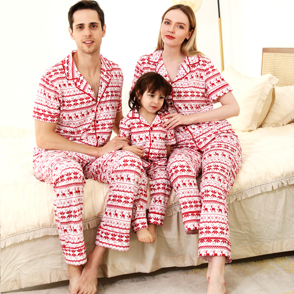 Family Matching Outfits High Quality Christmas Family Matching Pajamas Set Short Sleeve TopsPants 2 Pieces Sleepwear Casual Soft Thick Pyjama Xmas Loo
