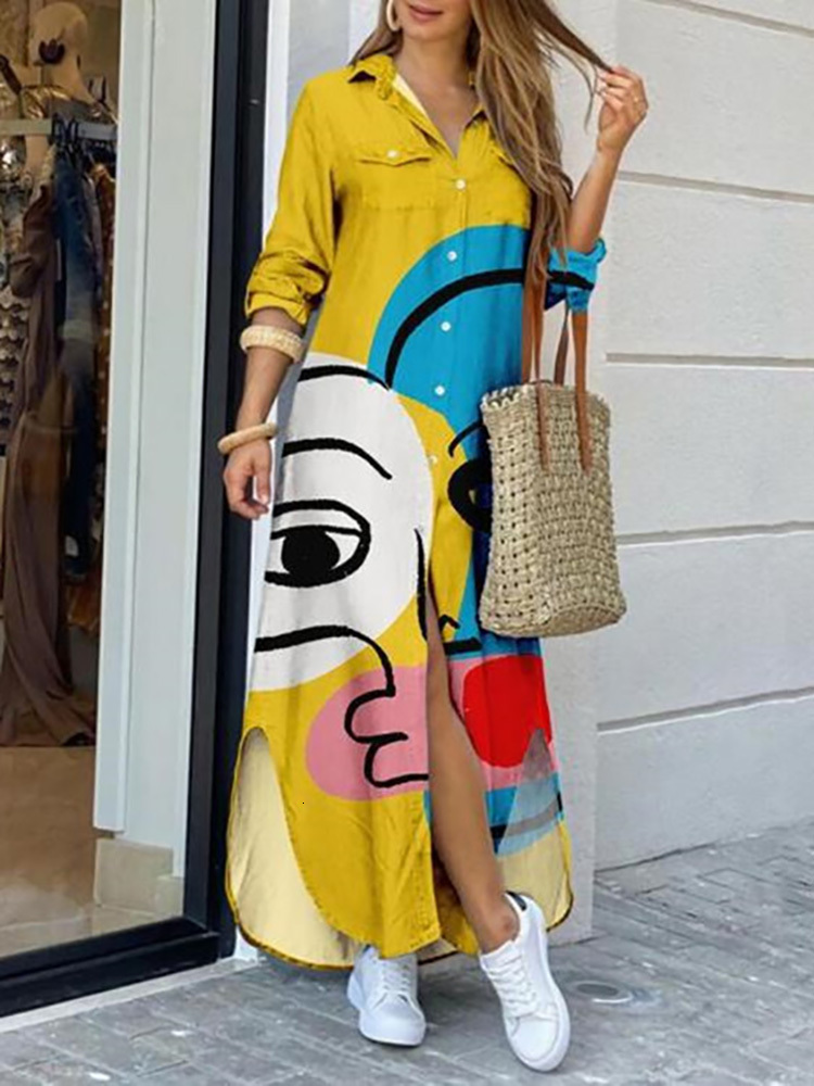 Casual Dresses Cardigan Dress Casual Irregular Women Maxi Dress Summer Solid V-Neck Long Sleeve Ladies Dress Button Holiday Vintage Streetwear 230316