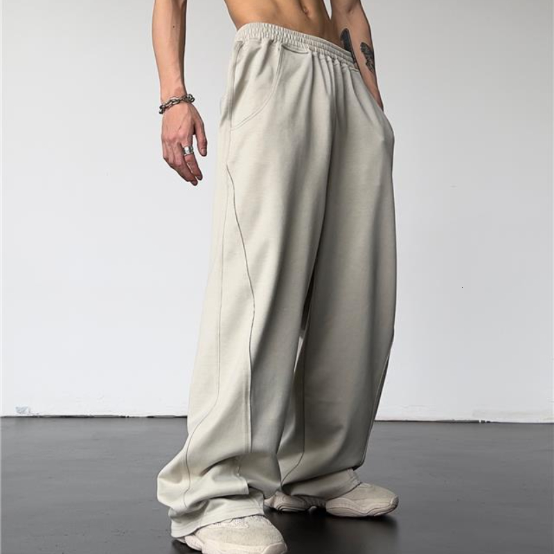 Men's Casual Baggy Pants Summer High Street Hip Hop Trousers - Acetate, Loose Fit, Gray, Black, Apricot, Fashion