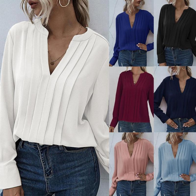 Women' Blouses Women Blouse 2023 Fashion Solid Color Pullover Skin-friendly Woman Pleated Shirt Long Sleeve V-neck Loose For Office, Beige
Women' Blouses Women Blouse 2023 Fashion Solid Color Pullover Skin-friendly Woman Pleated Shirt Long Sleeve V-neck Loose For Office, Beige