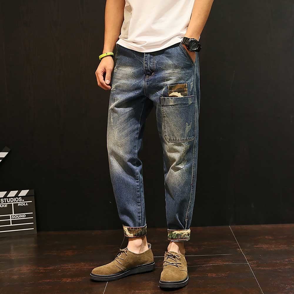 Men's Jeans Men Harem Jeans Loose Baggy Casual Joggers Plus Size Hip Hop Denim Pants Camouflage Patchwork Streetwear Trousers Man Clothing 230316