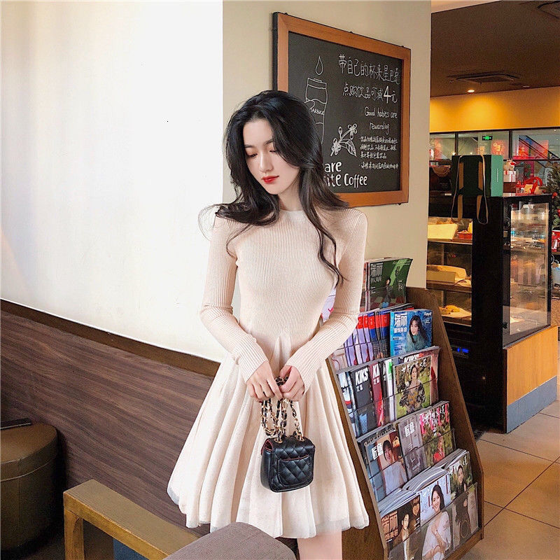 Casual Dresses Spring Autumn Women Mini Party Dress Female Long Sleeve Knitted Dresses Lady Elegant Vintage Vestidos Casual Dress H714 230316