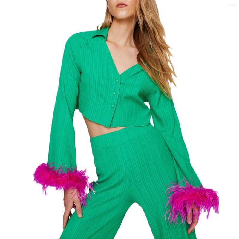 Women' T Shirts Fashion Women Casual Fall Outfits Feather Trim Long Sleeve Button Up Shirt Tops And Loose High Waist Wide Leg Pants, Black
Women' T Shirts Fashion Women Casual Fall Outfits Feather Trim Long Sleeve Button Up Shirt Tops And Loose High Waist Wide Leg Pants, Black