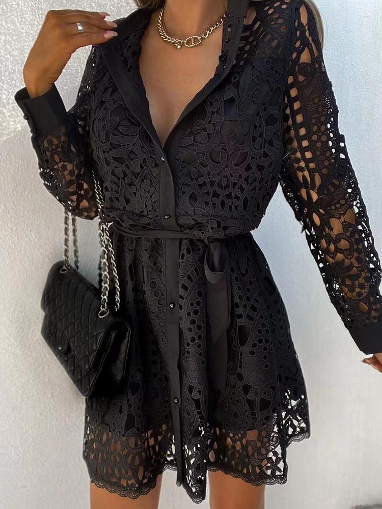 Casual Dresses Sexy Lace Hollow Out Lace-up Dress Lapel Single-Breasted Solid Women Fashion Elegant Long Sleeve Party, 01 white
Casual Dresses Sexy Lace Hollow Out Lace-up Dress Lapel Single-Breasted Solid Women Fashion Elegant Long Sleeve Party, 01 white