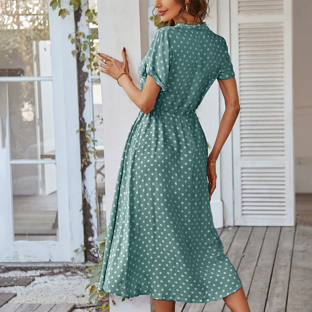 Casual Dresses Ladies Polka Dot Print Shirt Dress Women Casual Midi Holiday Summer Dress Female Loose Women Beach Dress Sundress Robe Vestidos 230316
