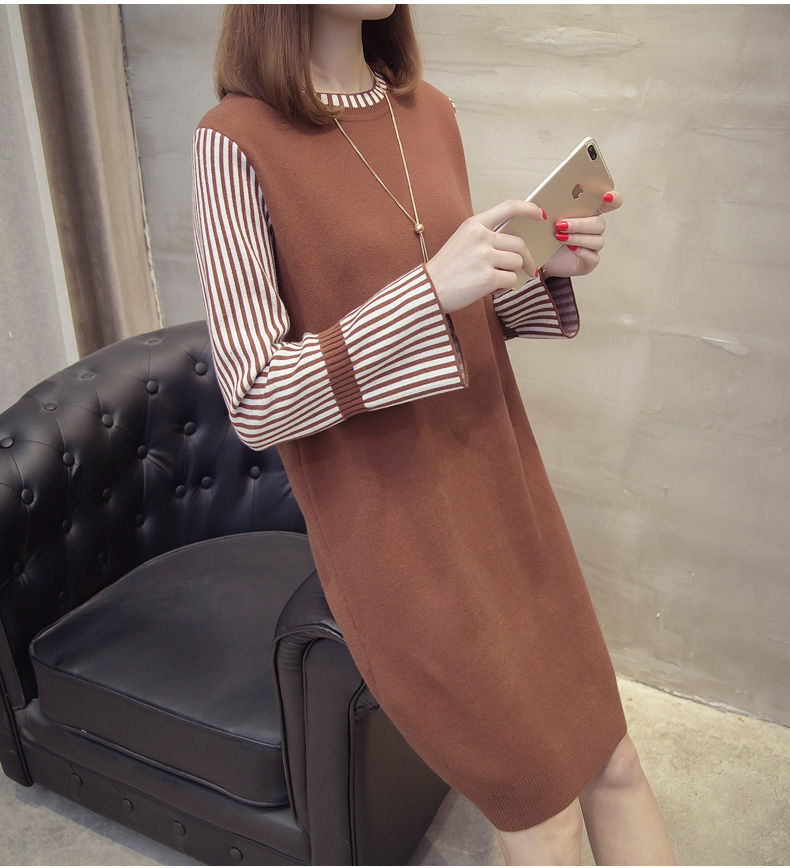 Casual Dresses Autumn And Winter Sweater Round Neck Dress Korean Version Of Loose Fashion Women Hedging Base Mid-length Knitted Dress 230316