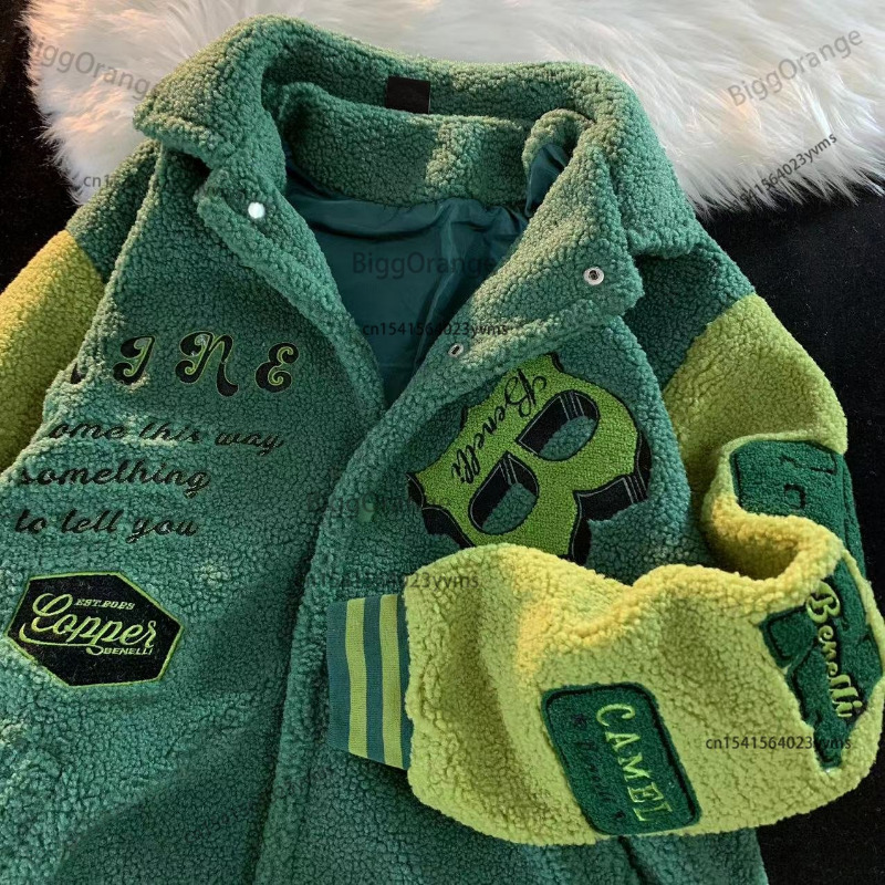 Women's Jackets Letter Embroidery Winter Clothes Women Jacket High Street Vintage Sherpa Coat Women Clothing Jackets Loose Jacket Women Tops 2303