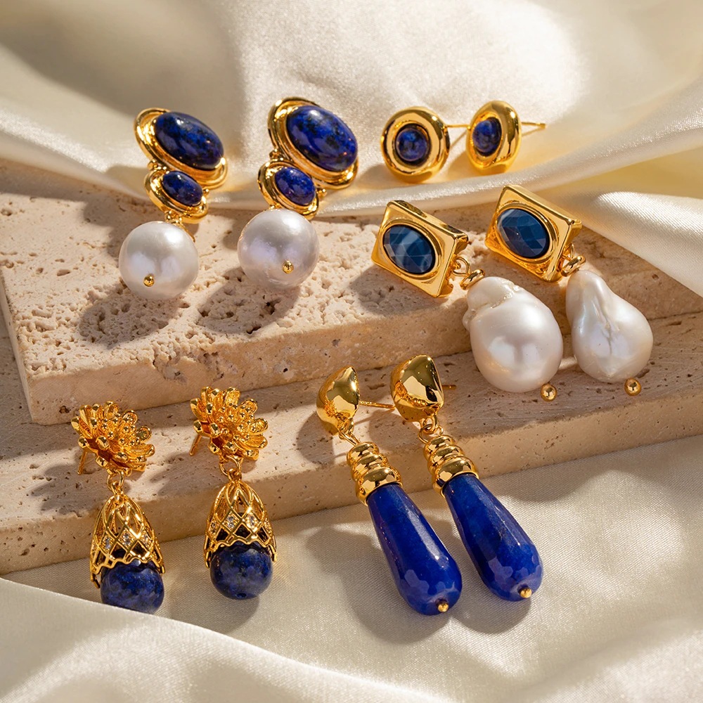 Vintage 18K gold charms earring natural stone Lapis pearl bead earrings titanium steel no fade female national style retro jewelry
Vintage 18K gold charms earring natural stone Lapis pearl bead earrings titanium steel no fade female national style retro jewelry