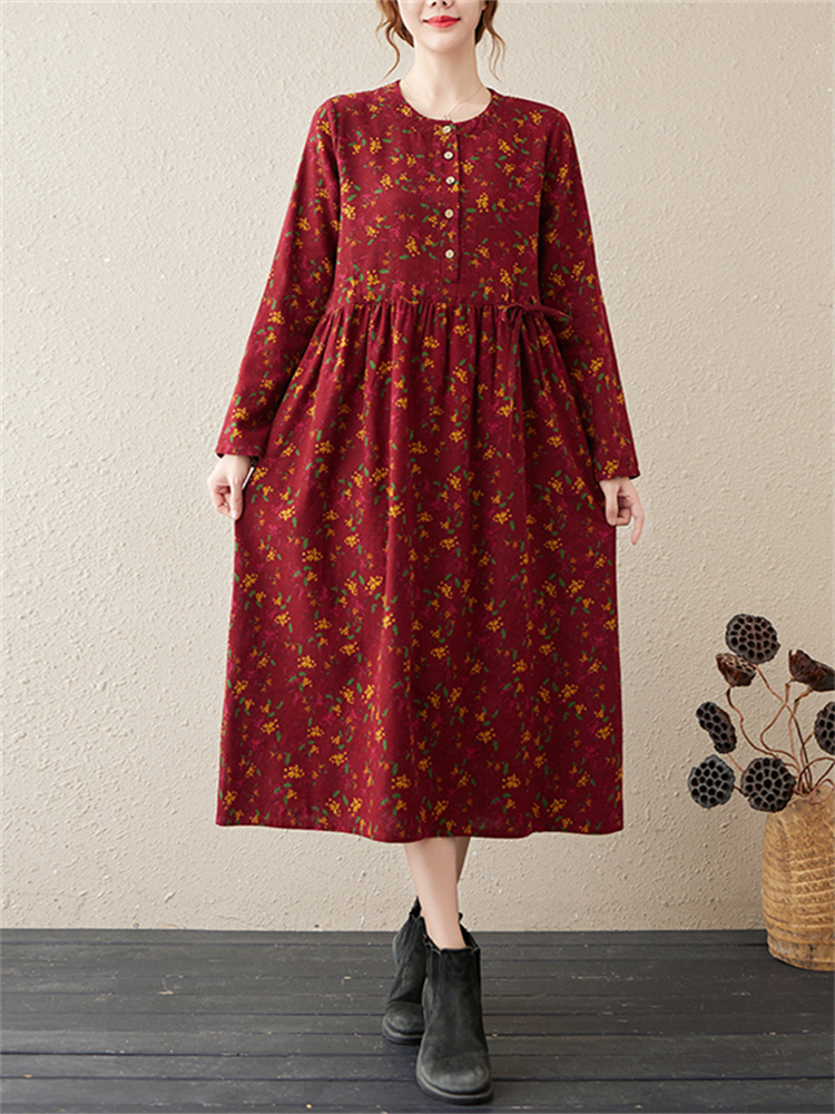 Casual Dresses Long Sleeve Cotton Linen Vintage Floral Print Dresses For Women Spring Autumn Casual Dress Robe Femme Elegant Clothing 230316