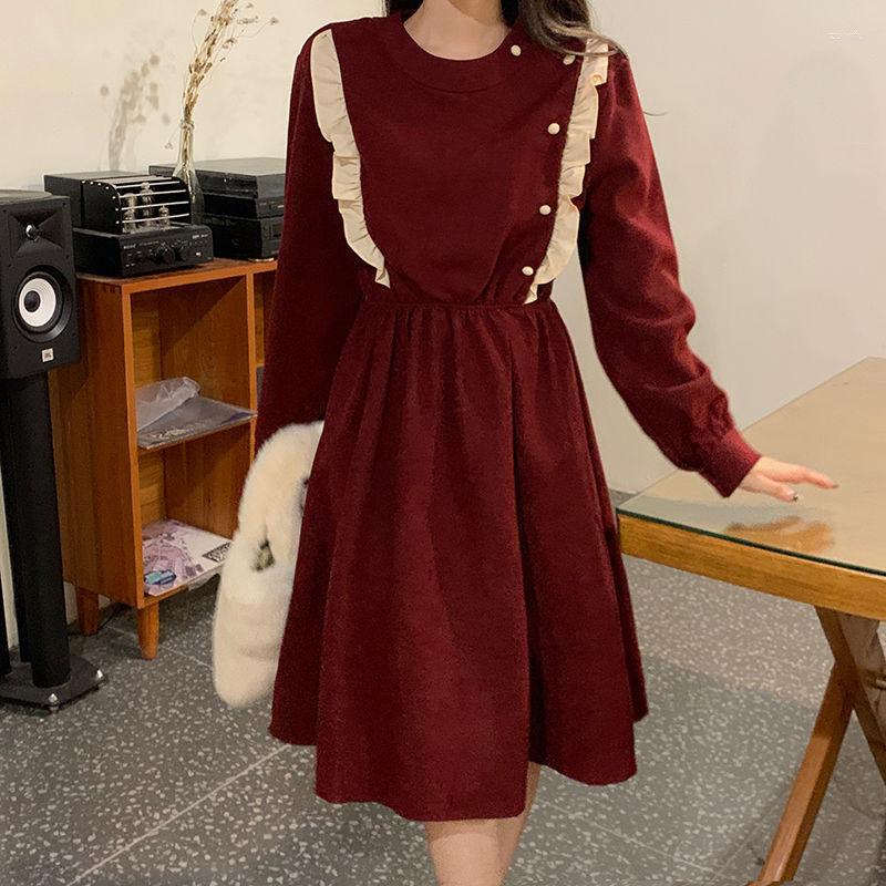 Casual Dresses O-Neck Vintage Long Sleeve Autumn Ruffle Patchwork Korean Elegance Dress Women French A-line Maxi Elastic Waist
Casual Dresses O-Neck Vintage Long Sleeve Autumn Ruffle Patchwork Korean Elegance Dress Women French A-line Maxi Elastic Waist