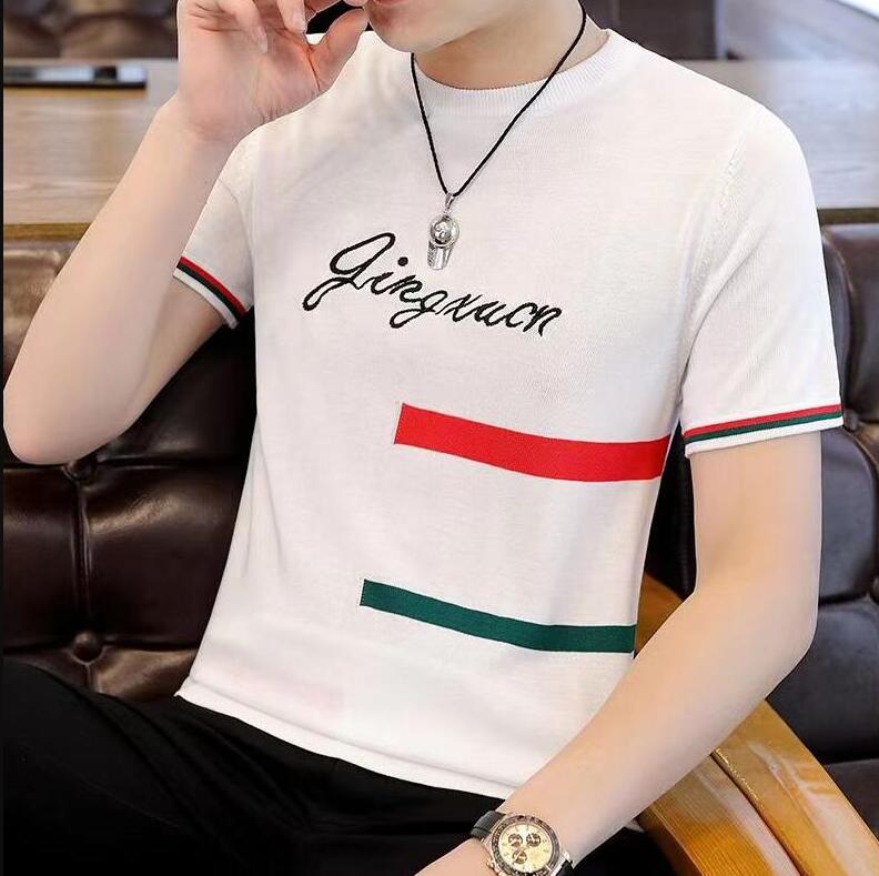 Men's T-Shirts Luxury bee Color Short Sleeve Knit T Shirt Men Slim Streetwear Contrast Harajuku Fashion Casual Clothing