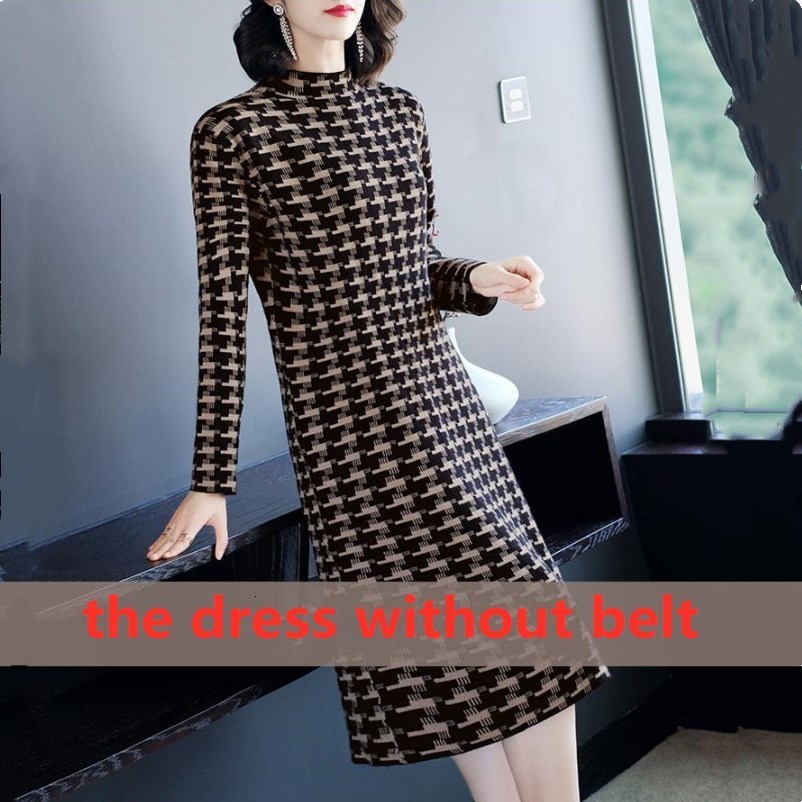 Casual Dresses Casual Dress For Women Female Knitting Clothes For Srping Autumn Turtleneck Plaid Thicken Slim Knee-Length Bottom Vestidos 230316