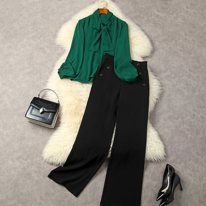 2023 Summer Green Solid Color Two Piece Pants Sets Long Sleeve Round Neck Chiffon Ribbon Tie Bow Top & High Waist Wide Leg Long Trousers Suits Set L3M122278, Multi
2023 Summer Green Solid Color Two Piece Pants Sets Long Sleeve Round Neck Chiffon Ribbon Tie Bow Top & High Waist Wide Leg Long Trousers Suits Set L3M122278, Multi