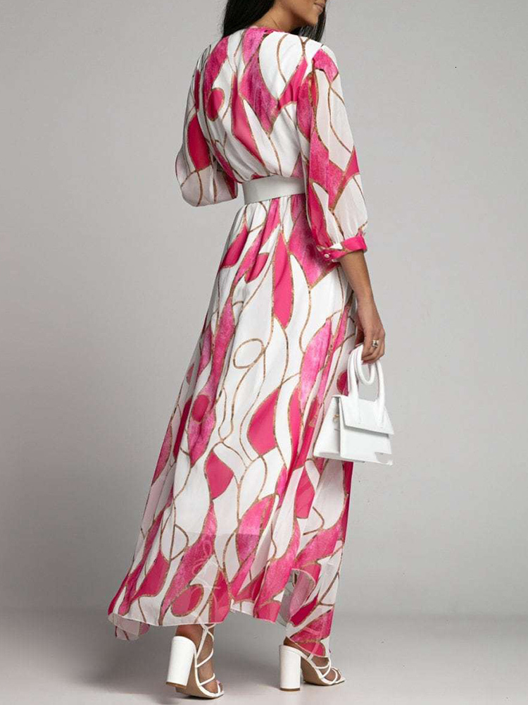 Casual Dresses Lady Elegant Summer Boho Print Irregular Long Dress Fashion Half Sleeve V Neck Chiffon A Line Dress Casual Office Women Dresses 230316