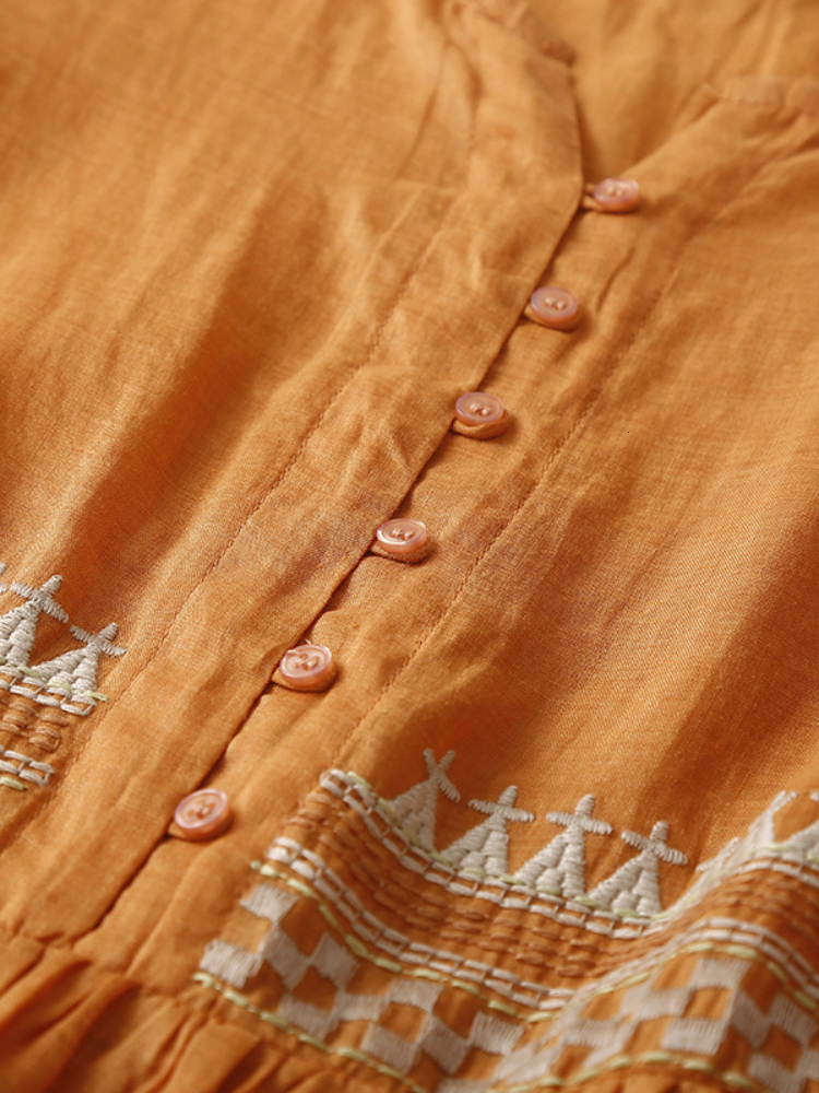 Casual Dresses Summer Women's Cotton and Linen Dress Ethnic Style Embroidery Temperament Round Neck Midi Skirt Loose and Casual 230316