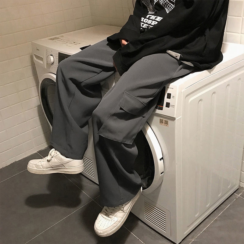 Men's Pants Wide Leg Cargo Pants Men Harajuku Oversize Pants Streetwear Fashion Techwear Clothes Casual Ankle-length Trousers Summer Thin 230316