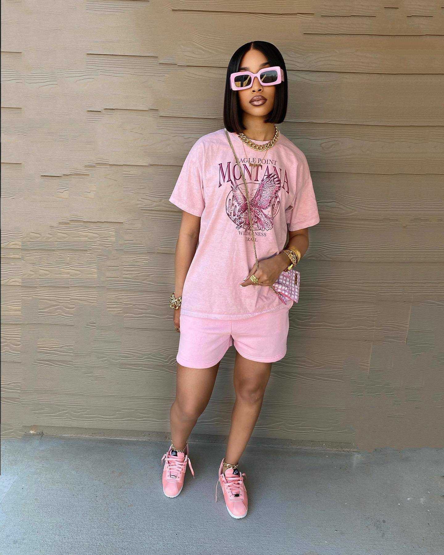 women tracksuits sport suits summer new women's fashion leisure trend graffiti loose two-piece set Printed tops