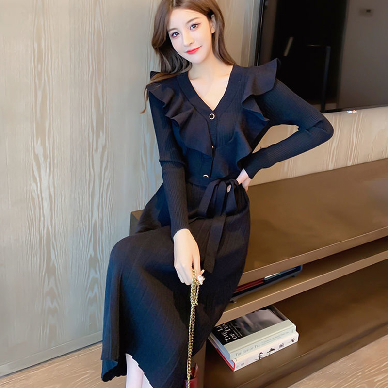 Casual Dresses BIYABY Fashion Red Casual Vestidos Women Dress Autumn Winter Bodycon Knitted Sweater Dress Elegant Office Ladies Dress 230316