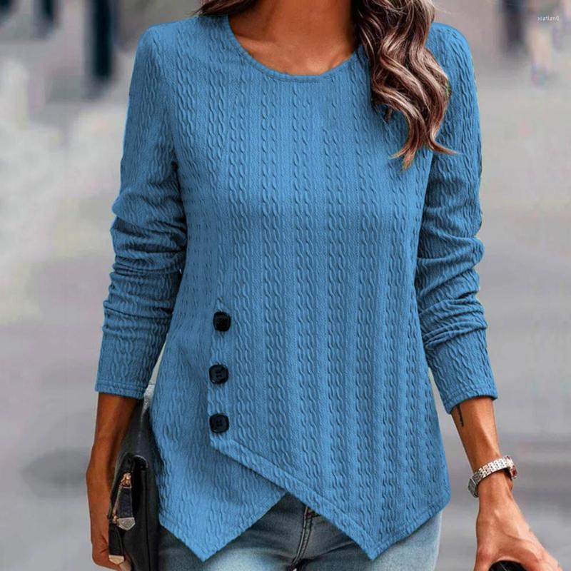 Women's Blouses Autumn Long Sleeves Women Top Jacquard Button Decor Spring Blouse Irregular Hem Ribbed Round Neck Fall Female Clothes, Sky blue
Women's Blouses Autumn Long Sleeves Women Top Jacquard Button Decor Spring Blouse Irregular Hem Ribbed Round Neck Fall Female Clothes, Sky blue