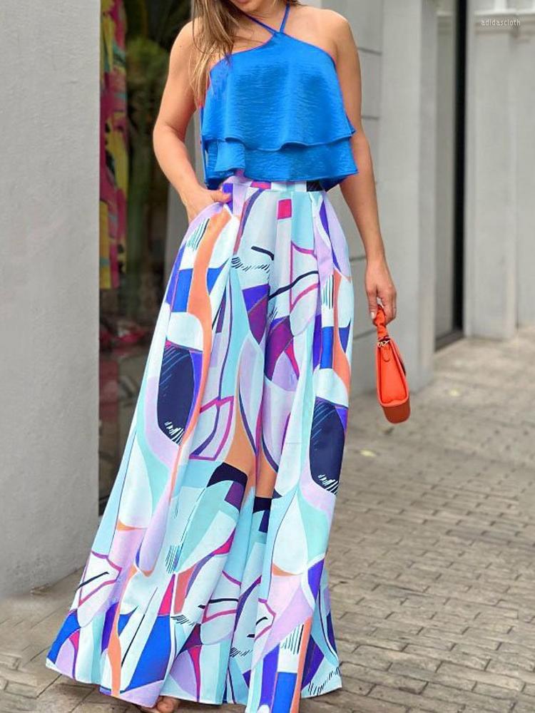Women' Two Piece Pants Women Sexy Halter Top & Printed Wide Leg Casual 2pc Set Fashion Off Shoulder Loose Party Suit Summer Street, 01 blue
Women' Two Piece Pants Women Sexy Halter Top & Printed Wide Leg Casual 2pc Set Fashion Off Shoulder Loose Party Suit Summer Street, 01 blue