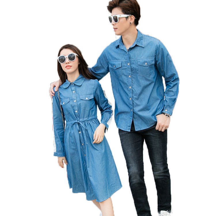 Family Matching Outfits Family Matching Denim Blouse Look Mother Daughter Shirt Dress Mommy and Me Clothes Father Daddy and Little Baby T-shirts Outfi