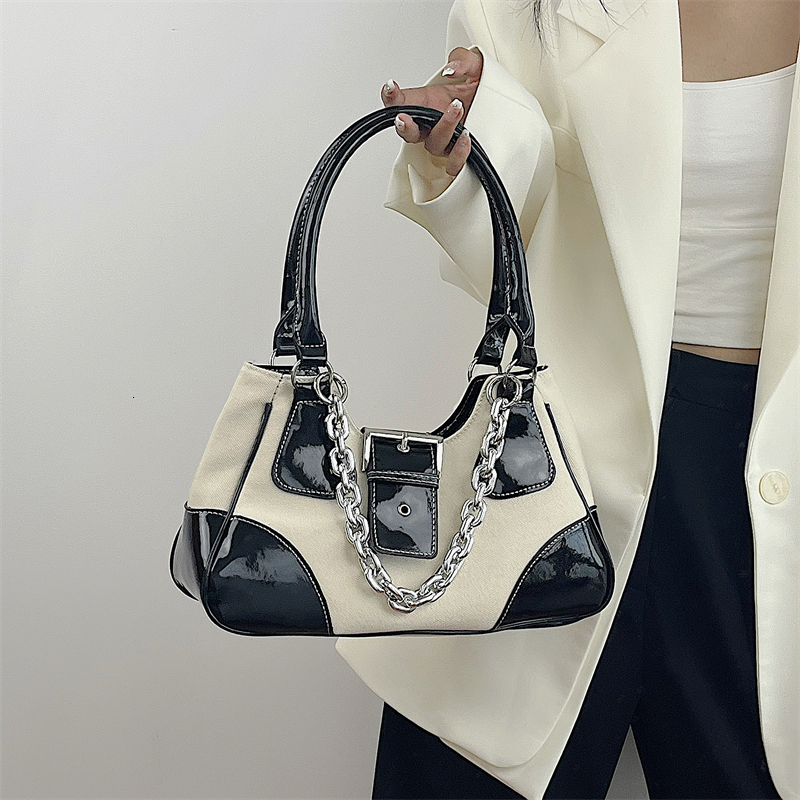 Evening Bags Vintage Sweet Cool Girls Canvas Underarm Bag Patent Leather Women's Metal Chain Shoulder Crossbody Bags Y2k Tote Purse Handbags 230316, Beige
Evening Bags Vintage Sweet Cool Girls Canvas Underarm Bag Patent Leather Women's Metal Chain Shoulder Crossbody Bags Y2k Tote Purse Handbags 230316, Beige