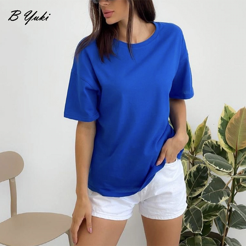 Women's TShirt Blessyuki 100 Cotton Soft Basic T Shirt Women Summer Oversized Casual Solid Tee Female Loose Short Sleeve Simple Tops 230314