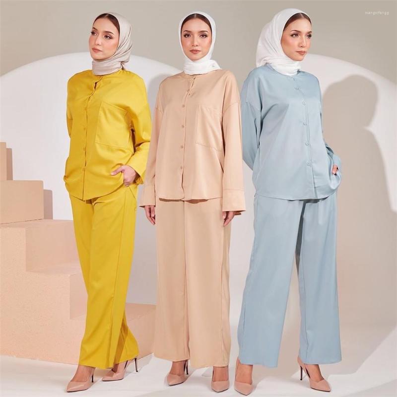 Ethnic Clothing Muslim Women Summer Elegant Sets Casual Loose Turkey Abayas Suit 2PCS Solid Color Full Sleeve Blouse Wide Leg Pants Set
Ethnic Clothing Muslim Women Summer Elegant Sets Casual Loose Turkey Abayas Suit 2PCS Solid Color Full Sleeve Blouse Wide Leg Pants Set