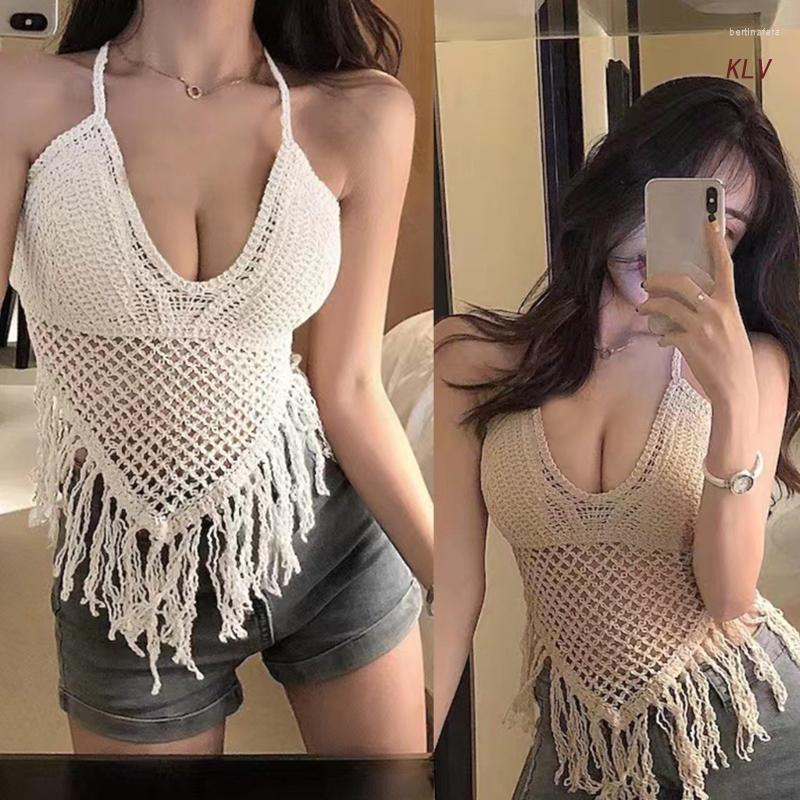 Women's Tanks Women Summer Sexy Halter Deep V-Neck Crop Top Hollow Out Crochet Knit Tassels Hem Backless Camisole Holiday Beachwear, White
Women's Tanks Women Summer Sexy Halter Deep V-Neck Crop Top Hollow Out Crochet Knit Tassels Hem Backless Camisole Holiday Beachwear, White