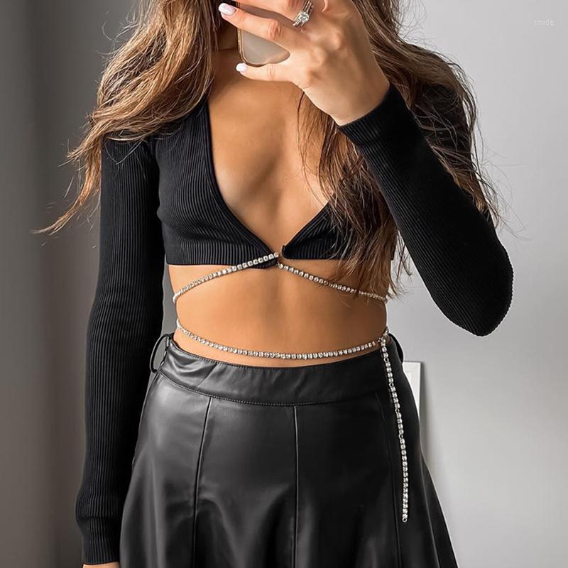 Women' T Shirts Sexy Diamonds Chain Bandage V Neck Crop Tops Chic Women Long Sleeve Slim Fit Tees 90s Vintage Shirt Clothes Club Streetwear, Black
Women' T Shirts Sexy Diamonds Chain Bandage V Neck Crop Tops Chic Women Long Sleeve Slim Fit Tees 90s Vintage Shirt Clothes Club Streetwear, Black