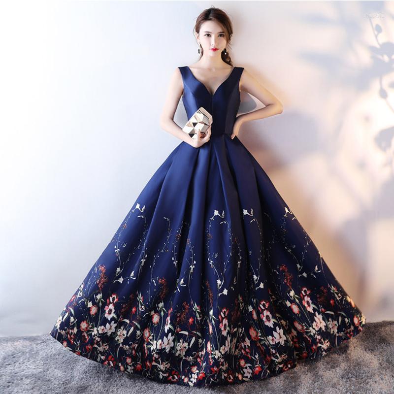 Party Dresses Evening Dress Off Shoulder Floral Print Long Formal Woman Navy Blue V Neck Gown, Style b
Party Dresses Evening Dress Off Shoulder Floral Print Long Formal Woman Navy Blue V Neck Gown, Style b
