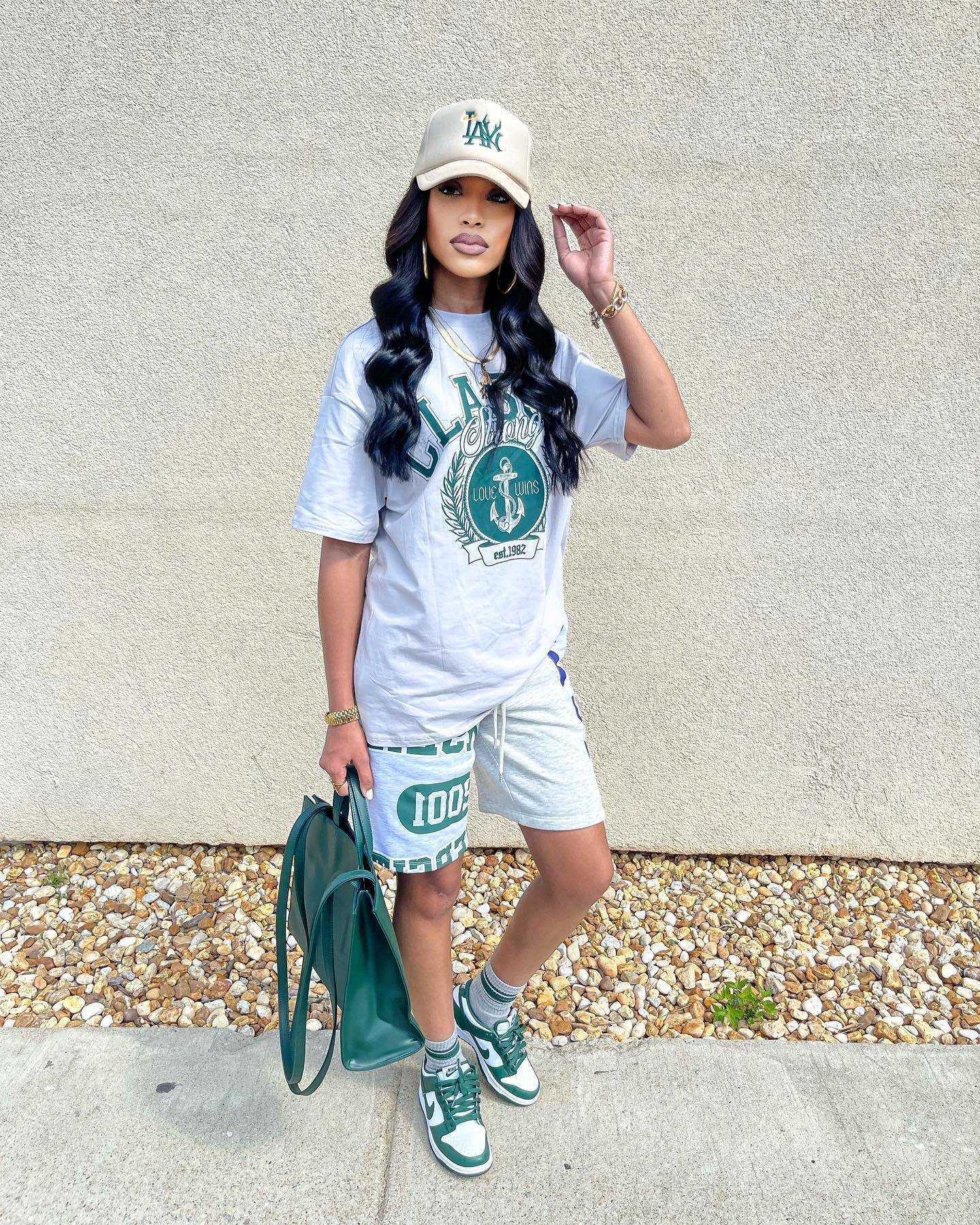 women tracksuits sport suits summer new women's fashion leisure trend graffiti loose two-piece set Printed tops