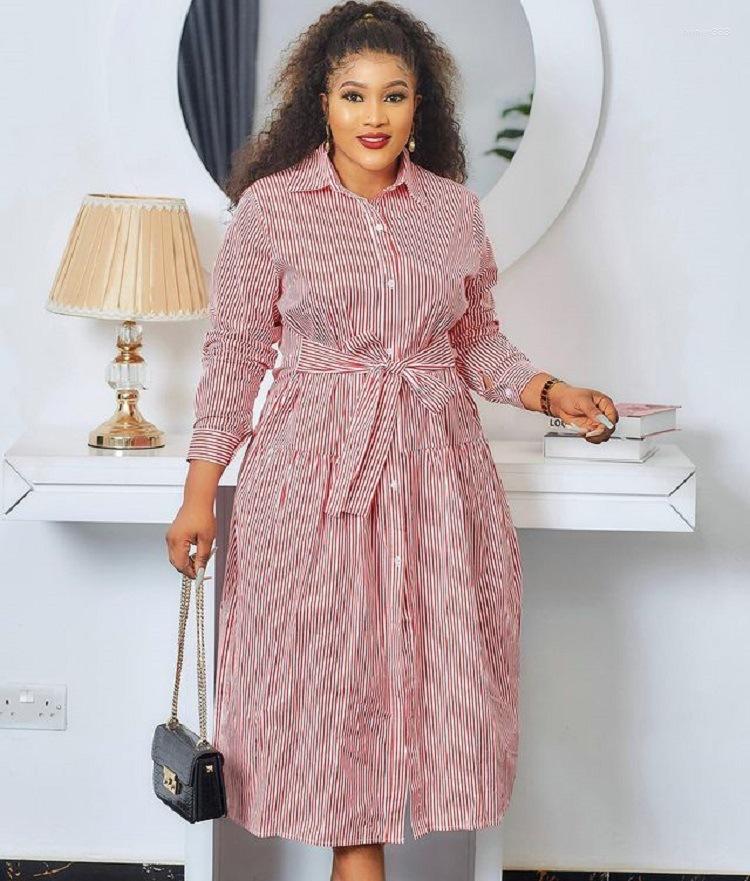 Casual Dresses TSXT 2023 African Style Women Striped High Waist Belt Dress Polo Collar Full Sleeve Knee-Length Shirt, Picture color
Casual Dresses TSXT 2023 African Style Women Striped High Waist Belt Dress Polo Collar Full Sleeve Knee-Length Shirt, Picture color